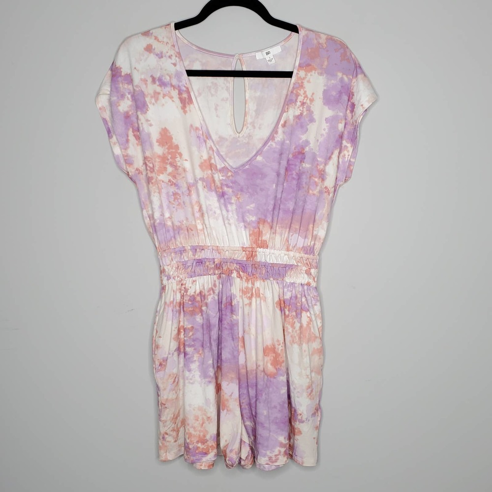 BP Purple White Pink Tie Dye V-Neck Short Sleeve Romper Sz Small S - Picture 2 of 8